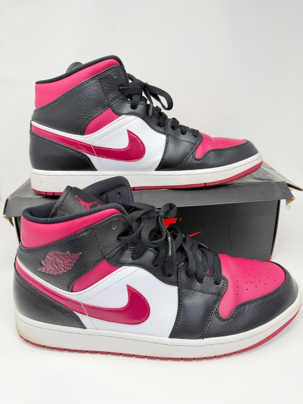 Nike Air Jordan 1 Mid Black White Dark Red Sneakers - Picture 2 of 6